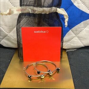 Sabika Silver and Black Crystal Bracelets